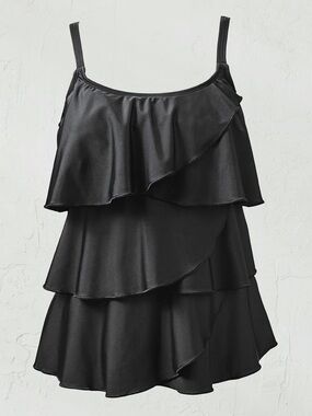 Coldwater Creek Black Tiered Ruffle Cami Swim Top